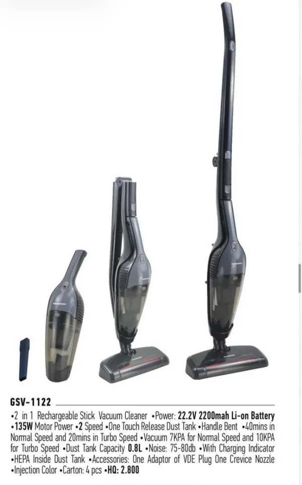 جاروشارژی عصایی دوکاره گوسونیک مدل GSV-1122